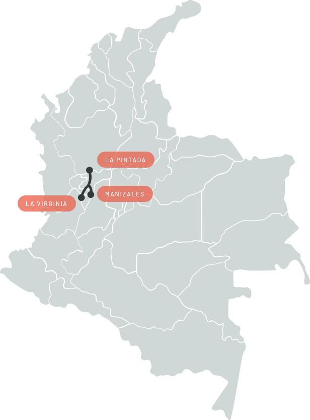 Mapa de Colombia señalando los tramos de la concesión Pacífico 3